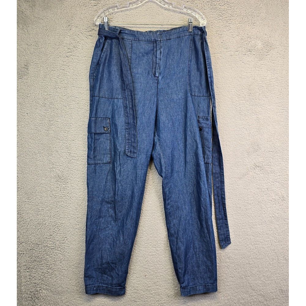 Foley's Pants Junior 13/34 Blue Tapered Adjusable Waist High Rise Chambray Cargo
